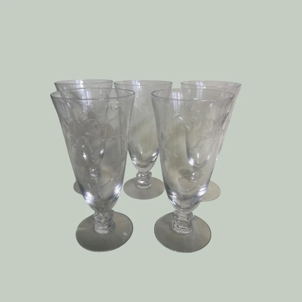 Vintage Etched Princess House Heritage Pilsner/Parfait Glasses Set/5 Clear MCM